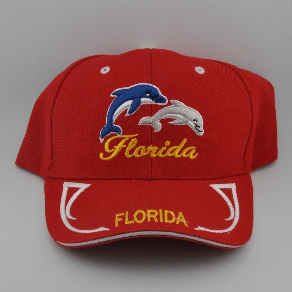 Vintage Florida Souvenir Hat OSFM Red Excellent‎ Dolphins Embroidered Cap